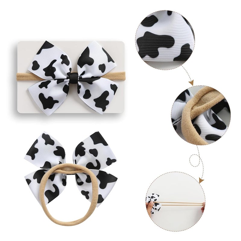 Fancheer Baby Girls Cow Print Cowgirl Bow Headband Infant Toddler Birthday Party Hair Accessories - Image 3